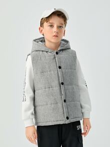 SHEIN Tween Boys Snap Button Hooded Padded Coat Without Pullover - Grey - View 6
