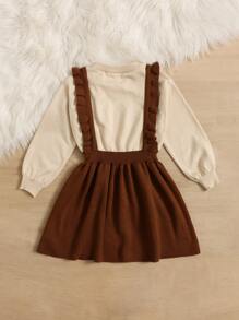 Toddler Girls Two Tone Ruffle Trim 2 In 1 Jumper Dress - Multicolor - View 2