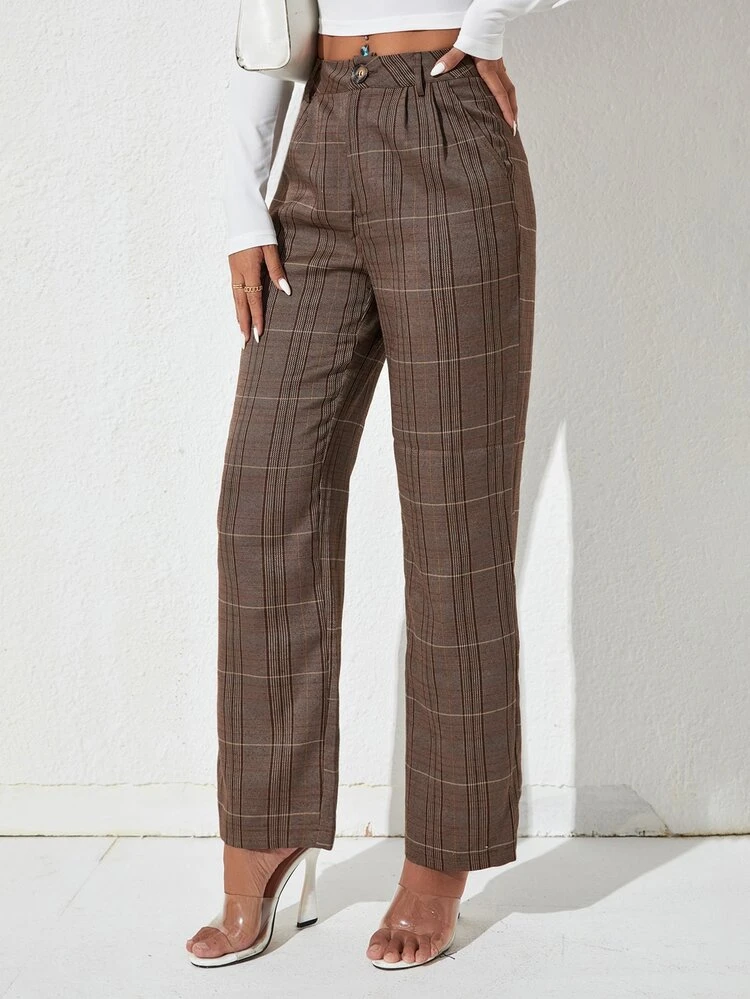 Plaid Print High Waist Pants
