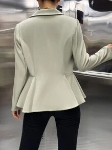西裝領單釦荷葉邊下擺西裝外套 - 薄荷綠 - 查看 2
