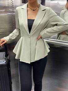 西裝領單釦荷葉邊下擺西裝外套 - 薄荷綠 - 查看 3