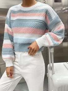 SHEIN Unity Áo len cổ trễ phối màu, tay dài, kiểu dáng chui đầu, thích hợp cho mùa thu đông. - Nhiều màu - Xem 4