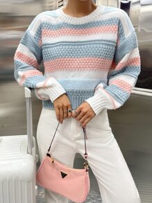 SHEIN Unity Áo len cổ trễ phối màu, tay dài, kiểu dáng chui đầu, thích hợp cho mùa thu đông. - Nhiều màu - Xem 5