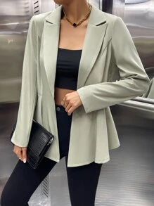 西裝領單釦荷葉邊下擺西裝外套 - 薄荷綠 - 查看 7