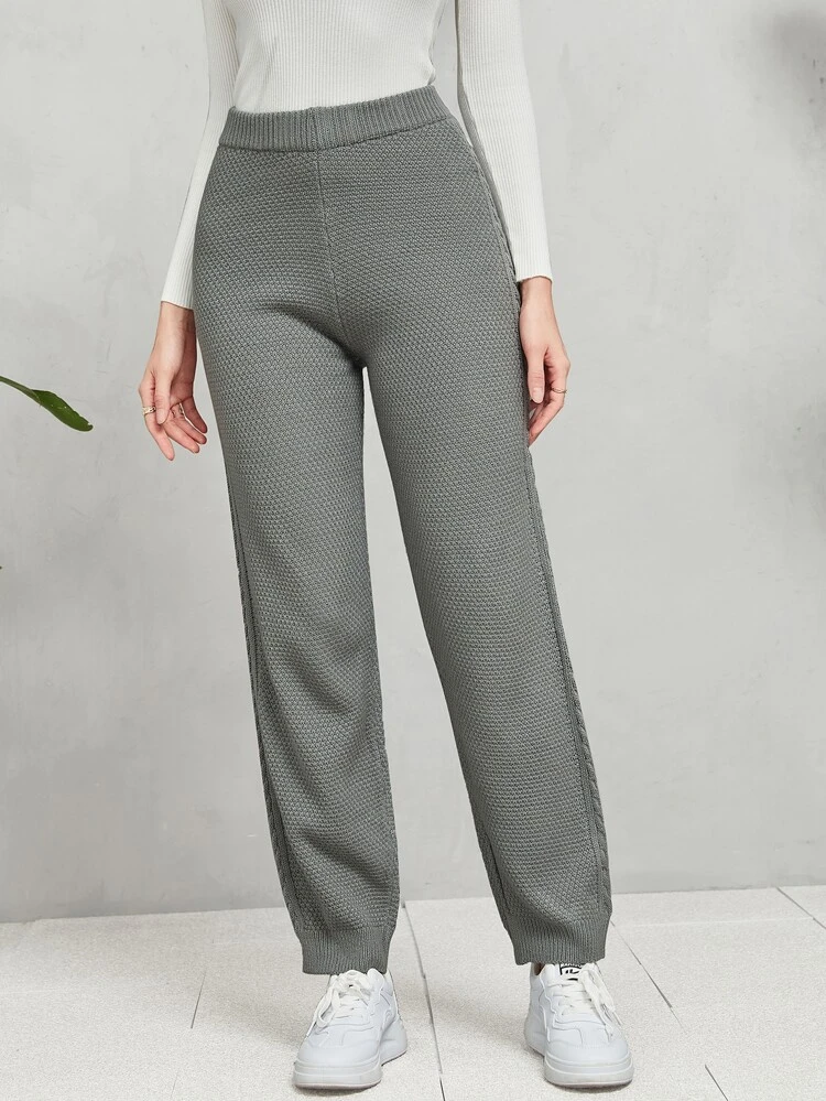 Solid Cable Knit Pants