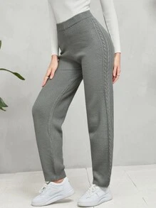 Mulvari 素色麻花編織長褲 - 灰色 - 查看 4