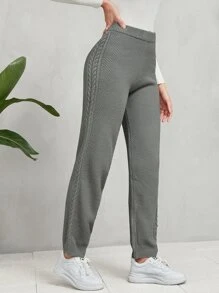 Mulvari 素色麻花編織長褲 - 灰色 - 查看 5