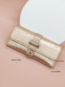 MINGYOU 金属鳄鱼压纹超薄便携现金白领女性大学工作商务通勤办公室周年纪念情侣生日礼物情人节礼物女士钱包钱包长款钱包 - 金色 - 查看 3