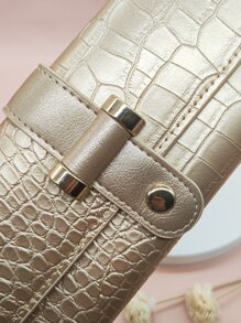 MINGYOU 金属鳄鱼压纹超薄便携现金白领女性大学工作商务通勤办公室周年纪念情侣生日礼物情人节礼物女士钱包钱包长款钱包 - 金色 - 查看 7