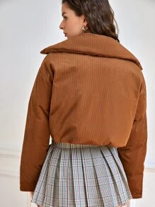 SHEIN Qutie Drop Shoulder Flap Pocket Padded Coat - Brown - View 2