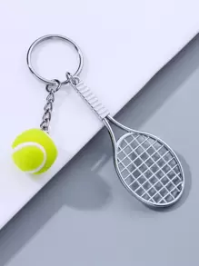 1pc Men's Simulation Tennis Racket Keychain Plush Tennis Keyring, Best Gift For Brother Or Best Friend Who Love Sports Casual Car Accessories Bag Charm School