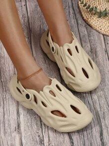 Guốc Nữ màu trơn Thể thao - Màu be - Xem 1