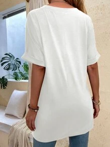SHEIN LUNE Batwing Sleeve Split Hem Tee - White - View 2