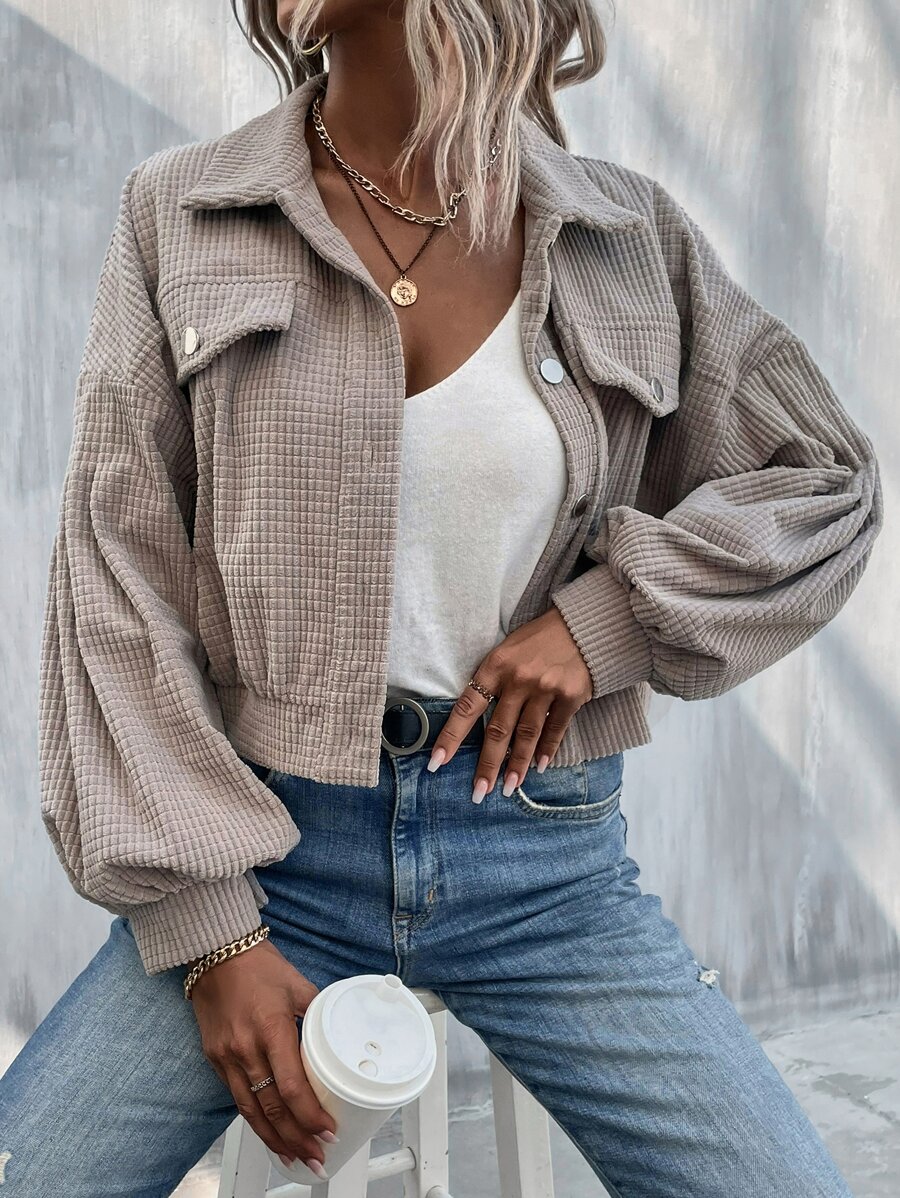 SHEIN Unity 落肩袖翻蓋細節夾克 - 灰色 - 查看 1