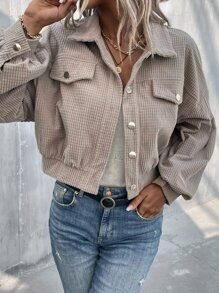 SHEIN Unity 落肩袖翻蓋細節夾克 - 灰色 - 查看 4