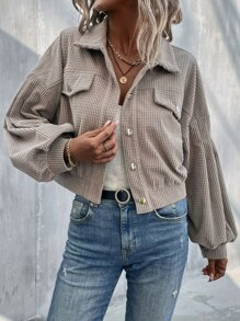 SHEIN Unity 落肩袖翻蓋細節夾克 - 灰色 - 查看 5