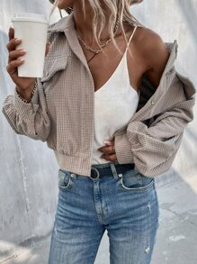 SHEIN Unity 落肩袖翻蓋細節夾克 - 灰色 - 查看 3