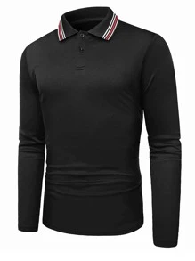Manfinity Men Contrast Striped Collar Polo Shirt - Black - View 3