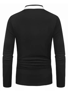 Manfinity Men Contrast Striped Collar Polo Shirt - Black - View 2