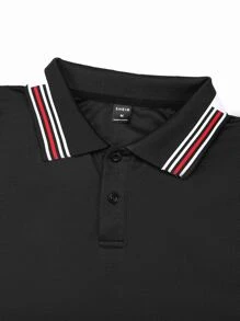 Manfinity Men Contrast Striped Collar Polo Shirt - Black - View 8