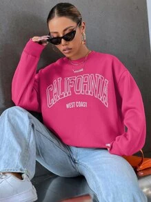 SHEIN Unity 字母圖案落肩袖運動衫 - 粉色 - 查看 4