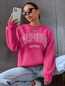 SHEIN Unity 字母圖案落肩袖運動衫 - 粉色 - 查看 5