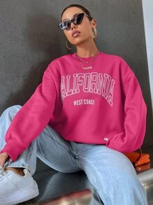 SHEIN Unity 字母圖案落肩袖運動衫 - 粉色 - 查看 6