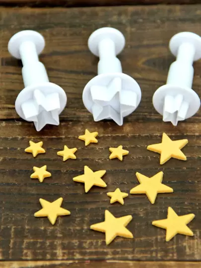 3Pcs Mini Star Flower Plunger Cutter Fondant Biscuit Embossed Stamp Mold Cookies Cutter Diy Cookie Tool Cake Baking Decorating Tool