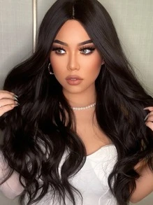 HAIRCUBE Pelucas onduladas marrones de 28 pulgadas de largo para mujeres, peluca sintética para uso diario y de fiesta para niñas - Negro - Ver 1