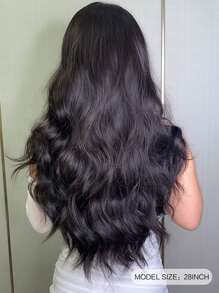 HAIRCUBE Pelucas onduladas marrones de 28 pulgadas de largo para mujeres, peluca sintética para uso diario y de fiesta para niñas - Negro - Ver 2