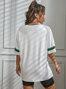 SHEIN Unity Áo thun họa tiết sọc chữ thả vai Áo thun họa tiết nữ - Nhiều màu - Xem 2