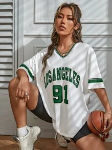 SHEIN Unity Áo thun họa tiết sọc chữ thả vai Áo thun họa tiết nữ - Nhiều màu - Xem 6