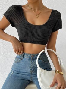 SHEIN Essnce Áo nữ Lộ Lưng xoắn lại màu trơn Gợi cảm - màu đen - Xem 6