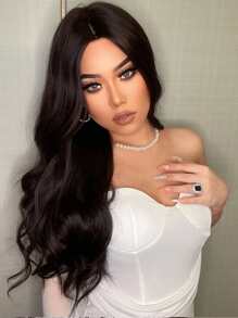 HAIRCUBE Pelucas onduladas marrones de 28 pulgadas de largo para mujeres, peluca sintética para uso diario y de fiesta para niñas - Negro - Ver 3