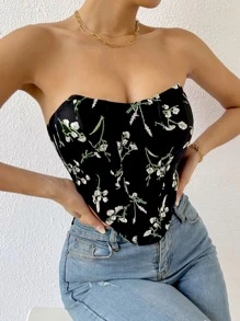 SHEIN Privé Áo nữ Bất đối xứng Lộ Lưng Ren lên Buộc lại Hoa Boho - màu đen - Xem 4
