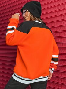 SHEIN MOOSTA Varsity Striped Letter Graphic Sweatshirt