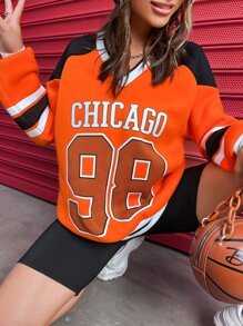 SHEIN MOOSTA Varsity Striped Letter Graphic Sweatshirt