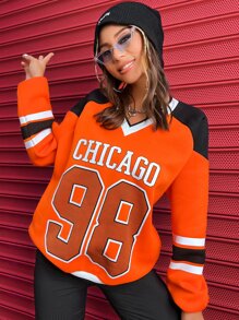 SHEIN MOOSTA Varsity Striped Letter Graphic Sweatshirt