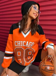 SHEIN MOOSTA Varsity Striped Letter Graphic Sweatshirt