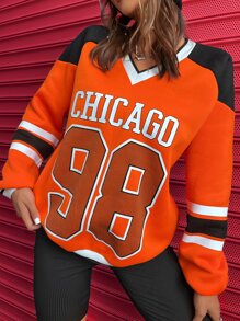 SHEIN MOOSTA Varsity Striped Letter Graphic Sweatshirt
