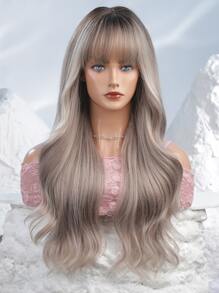 HAIRCUBE Pelucas de oro rosa de 28 pulgadas, pelucas onduladas largas con flequillo, pelucas onduladas doradas para mujeres, pelucas sintéticas esponjosas elegantes para uso diario en fiestas - Multicolor - Ver 6