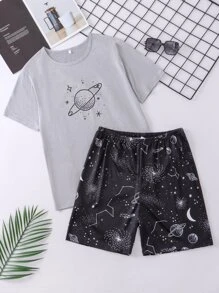 Hombres Conjunto de pijama con estampado de galaxia - Multicolor - Ver 1