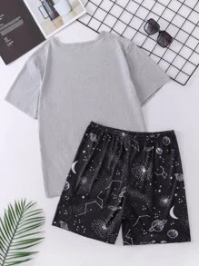 Hombres Conjunto de pijama con estampado de galaxia - Multicolor - Ver 2