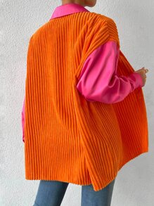 SHEIN Unity Colourblock Flap Pocket Drop Shoulder Corduroy Coat - Orange - View 2