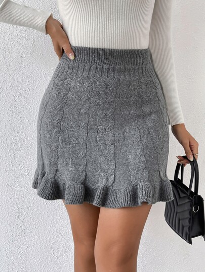 Chiquease Ruffle Hem Cable Knit Skirt