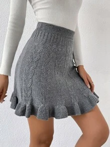 Chiquease Ruffle Hem Cable Knit Skirt - Grey - View 4