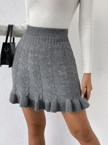 Chiquease Ruffle Hem Cable Knit Skirt - Grey - View 6