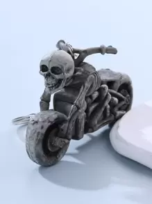 男士骷髏和摩托車吊墜鑰匙圈 - 銀色 - 查看 1