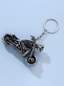 男士骷髏和摩托車吊墜鑰匙圈 - 銀色 - 查看 2