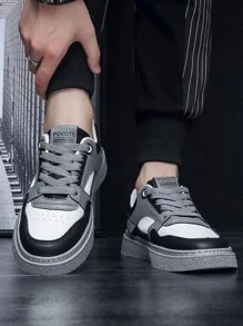 Men Letter Graphic Color Block Lace-up Front Skate Shoes - Black and White - View 4